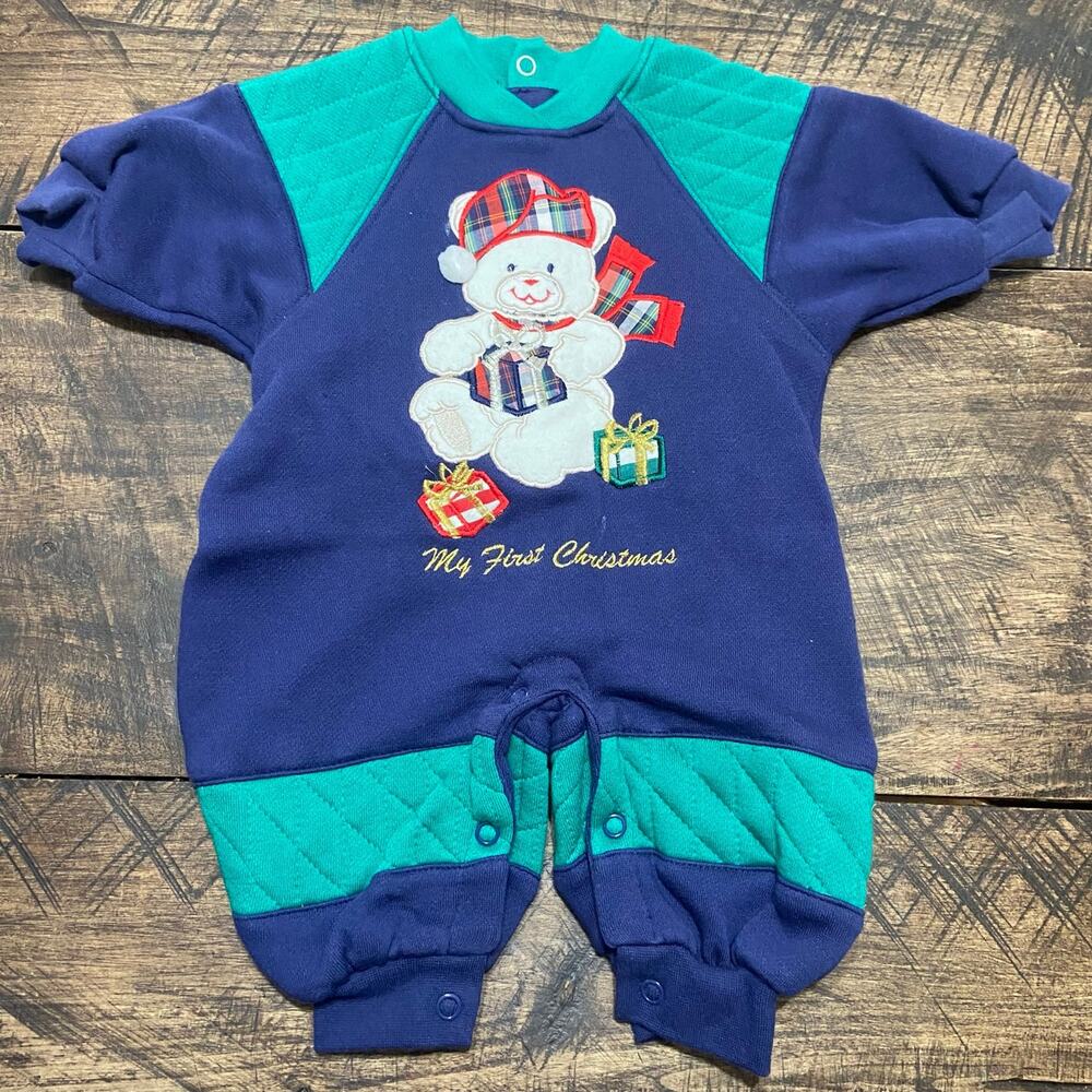 Vintage Y2K My First Christmas One Piece Jumper Romper First Impressions 3-6mo.